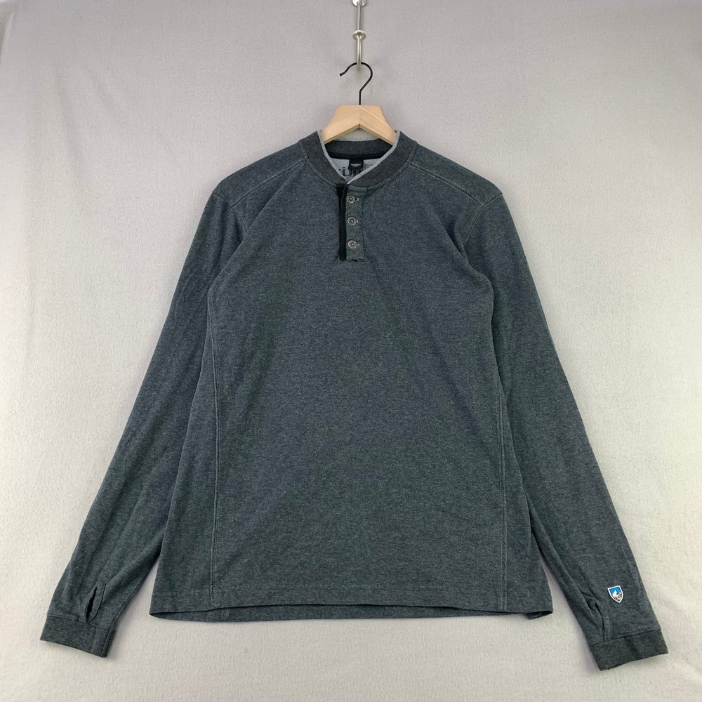 KUHL Revel Henley Shirt Mens Medium Gray Outdoor Long Sleeve Heavyweight Thermal